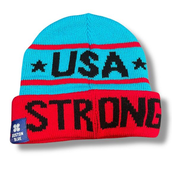 Boston Blue Beanie Hat USA Strong Skull Cap Knit MA Patriotic Toboggan Lot of 2 - Picture 5 of 10